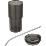 Bicchiere a doppia parete con coperchio girevole e cannuccia integrata 480ml color nero seconda vista