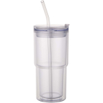 Bicchiere a doppia parete con coperchio girevole e cannuccia integrata 480ml color trasparente seconda vista frontale