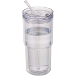 Bicchiere a doppia parete con coperchio girevole e cannuccia integrata 480ml color trasparente