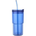 Bicchiere a doppia parete con coperchio girevole e cannuccia integrata 480ml color blu reale seconda vista frontale