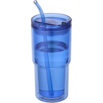 Bicchiere a doppia parete con coperchio girevole e cannuccia integrata 480ml color blu reale