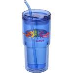 Bicchiere a doppia parete con coperchio girevole e cannuccia integrata 480ml color blu reale