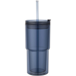 Bicchiere a doppia parete con coperchio girevole e cannuccia integrata 480ml color blu mare seconda vista frontale