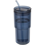 Bicchiere a doppia parete con coperchio girevole e cannuccia integrata 480ml color blu mare