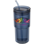 Bicchiere a doppia parete con coperchio girevole e cannuccia integrata 480ml color blu mare