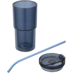 Bicchiere a doppia parete con coperchio girevole e cannuccia integrata 480ml color blu mare seconda vista