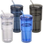 Bicchiere a doppia parete con coperchio girevole e cannuccia integrata 480ml color blu mare seconda vista in vari colori