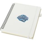 Quaderno A5 con copertina rigida in pelle sintetica, spirale e fogli a righe JournalBooks color bianco vista con stampa tampografica
