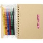 Set quaderno e pennarelli con tasca trasparente B6 color naturale vista con stampa tampografica
