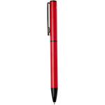 Penna in alluminio riciclato con meccanismo girevole e inchiostro blu color rosso vista laterale