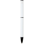Penna in alluminio riciclato con meccanismo girevole e inchiostro blu color bianco seconda vista posteriore