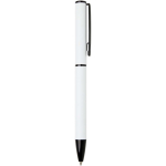 Penna in alluminio riciclato con meccanismo girevole e inchiostro blu color bianco seconda vista con laterale