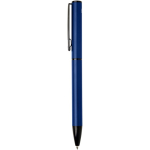 Penna in alluminio riciclato con meccanismo girevole e inchiostro blu color blu mare vista laterale