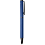 Penna in alluminio riciclato con meccanismo girevole e inchiostro blu color blu mare seconda vista con laterale