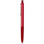 Penna a sfera in alluminio riciclato con impugnatura in gomma morbida, inchiostro blu color rosso vista laterale