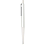 Penna a sfera in alluminio riciclato con impugnatura in gomma morbida, inchiostro blu color bianco vista laterale