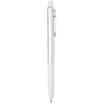 Penna a sfera in alluminio riciclato con impugnatura in gomma morbida, inchiostro blu color bianco seconda vista con laterale