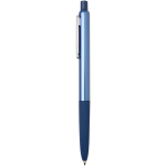 Penna a sfera in alluminio riciclato con impugnatura in gomma morbida, inchiostro blu color blu mare vista laterale