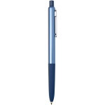 Penna a sfera in alluminio riciclato con impugnatura in gomma morbida, inchiostro blu color blu mare seconda vista con laterale