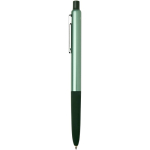 Penna a sfera in alluminio riciclato con impugnatura in gomma morbida, inchiostro blu color verde jeansato vista laterale
