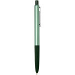 Penna a sfera in alluminio riciclato con impugnatura in gomma morbida, inchiostro blu color verde jeansato seconda vista con laterale