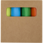 Set di mini evidenziatori fluorescenti 4 colori in scatola kraft color multicolore seconda vista con scatola
