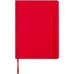 Quaderno A4 con copertina rigida, chiusura elastica e similpelle, pagine a righe color rosso seconda vista frontale