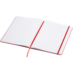 Quaderno A4 con copertina rigida, chiusura elastica e similpelle, pagine a righe color rosso seconda vista