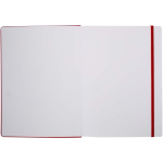 Quaderno A4 con copertina rigida, chiusura elastica e similpelle, pagine a righe color rosso terza vista frontale