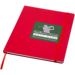 Quaderno A4 con copertina rigida, chiusura elastica e similpelle, pagine a righe color rosso vista con stampa tampografica