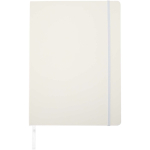 Quaderno A4 con copertina rigida, chiusura elastica e similpelle, pagine a righe color bianco seconda vista frontale