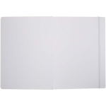 Quaderno A4 con copertina rigida, chiusura elastica e similpelle, pagine a righe color bianco terza vista frontale