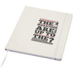 Quaderno A4 con copertina rigida, chiusura elastica e similpelle, pagine a righe color bianco vista con stampa tampografica