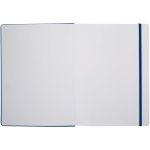 Quaderno A4 con copertina rigida, chiusura elastica e similpelle, pagine a righe color blu mare terza vista frontale