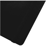 Taccuino A7 con copertina rigida in similpelle, chiusura elastica e pagine a righe color nero vista dettaglio 1