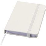 Taccuino A7 con copertina rigida in similpelle, chiusura elastica e pagine a righe color bianco