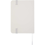 Taccuino A7 con copertina rigida in similpelle, chiusura elastica e pagine a righe color bianco seconda vista posteriore
