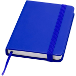 Taccuino A7 con copertina rigida in similpelle, chiusura elastica e pagine a righe color blu reale