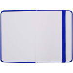 Taccuino A7 con copertina rigida in similpelle, chiusura elastica e pagine a righe color blu reale terza vista frontale