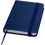 Taccuino A7 con copertina rigida in similpelle, chiusura elastica e pagine a righe color blu mare