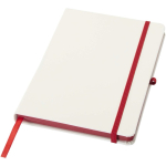 Taccuino A5 con copertina rigida, chiusura elastica e finitura morbida al tatto, pagine a righe color rosso