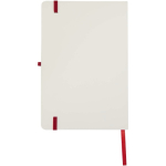 Taccuino A5 con copertina rigida, chiusura elastica e finitura morbida al tatto, pagine a righe color rosso seconda vista posteriore