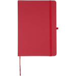 Set con taccuino A5 con copertina rigida e penna a inchiostro blu color rosso seconda vista frontale