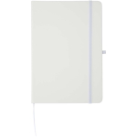 Set con taccuino A5 con copertina rigida e penna a inchiostro blu color bianco seconda vista frontale
