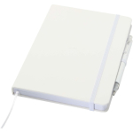 Set con taccuino A5 con copertina rigida e penna a inchiostro blu color bianco