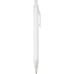 Set con taccuino A5 con copertina rigida e penna a inchiostro blu color bianco seconda vista con laterale