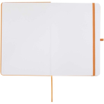 Set con taccuino A5 con copertina rigida e penna a inchiostro blu color arancione terza vista frontale