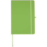 Set con taccuino A5 con copertina rigida e penna a inchiostro blu color lime seconda vista frontale