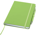 Set con taccuino A5 con copertina rigida e penna a inchiostro blu color lime