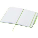 Set con taccuino A5 con copertina rigida e penna a inchiostro blu color lime seconda vista